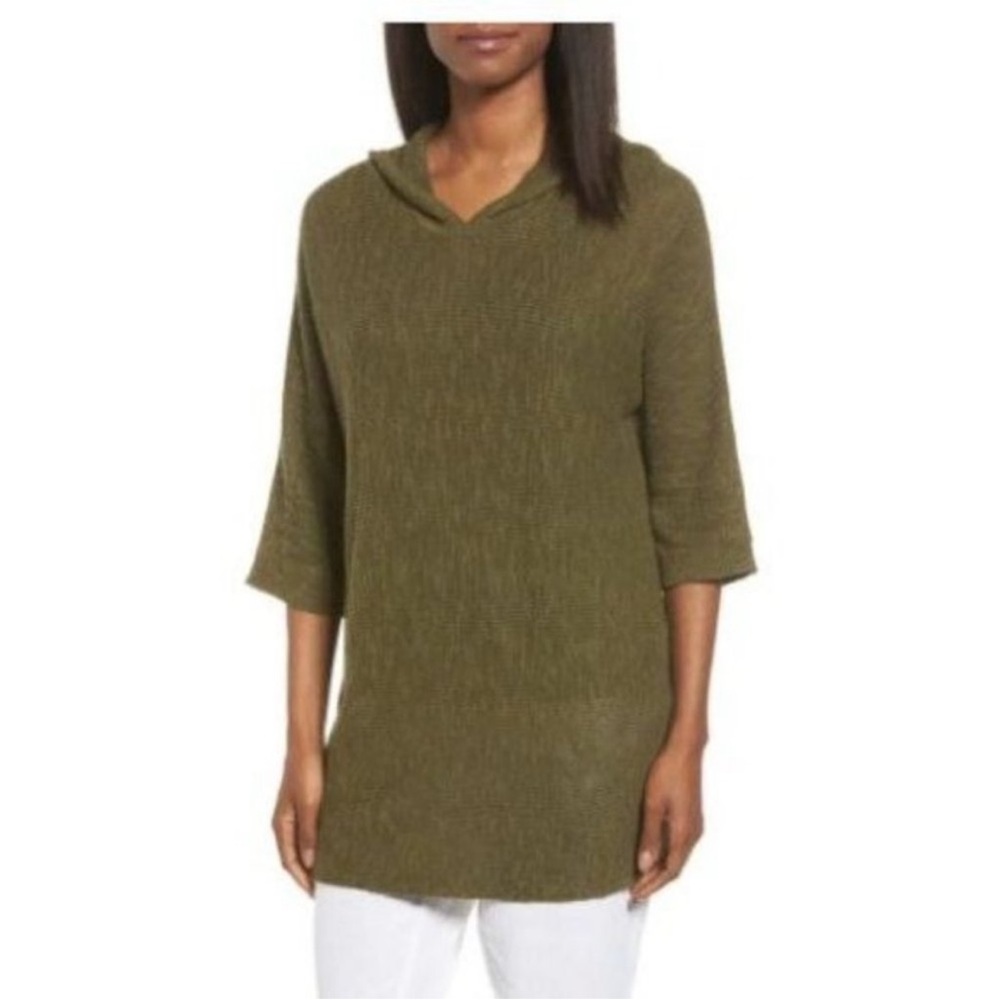 EILEEN FISHER Organic Linen & Cotton Hooded Sweater XS